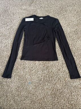 Black Asymmetric Seam Long-Sleeve Top